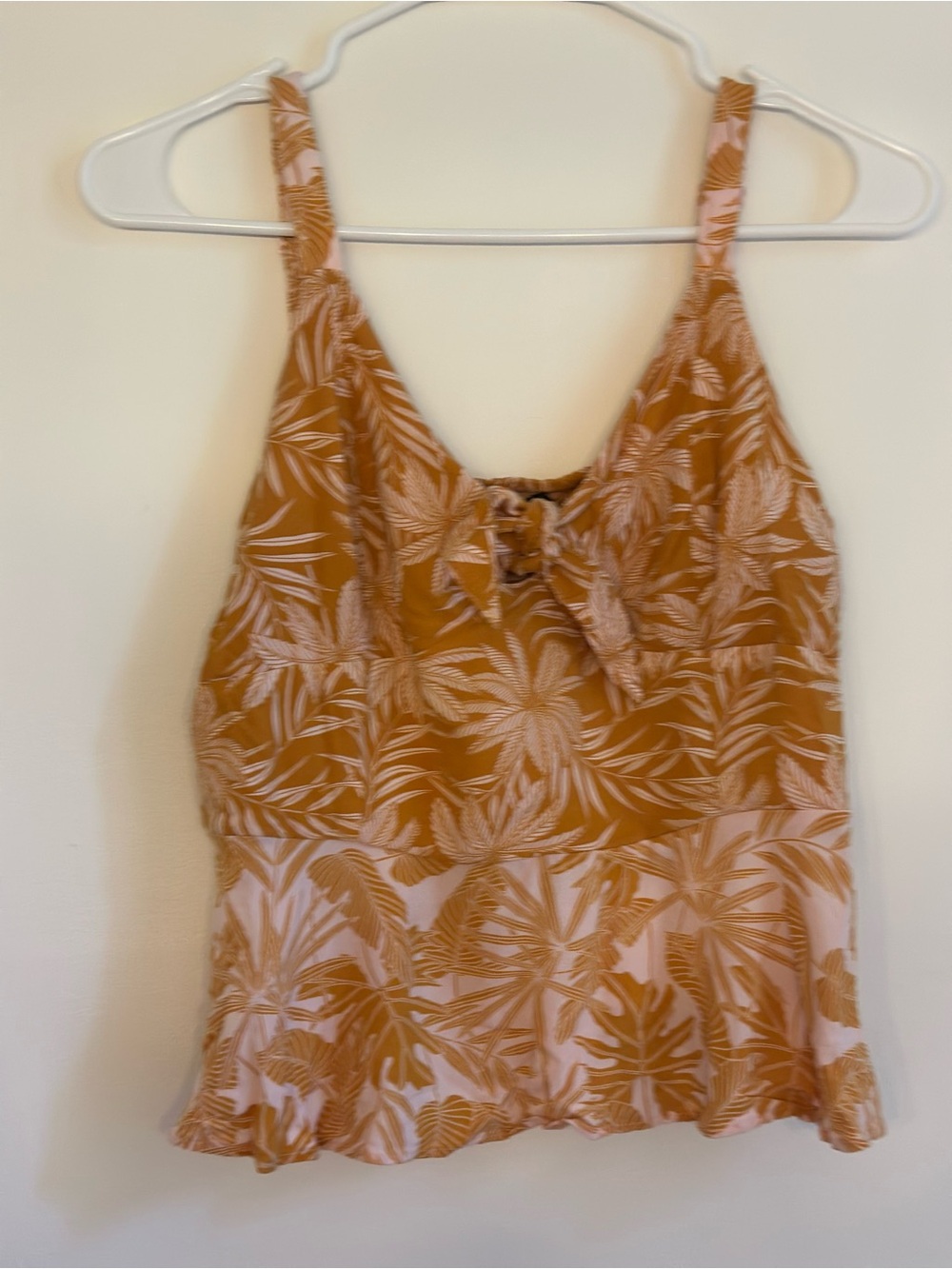 Jessica Simpson Large Tropical Floral Peplum Tank Top Tie Front Pink Brown